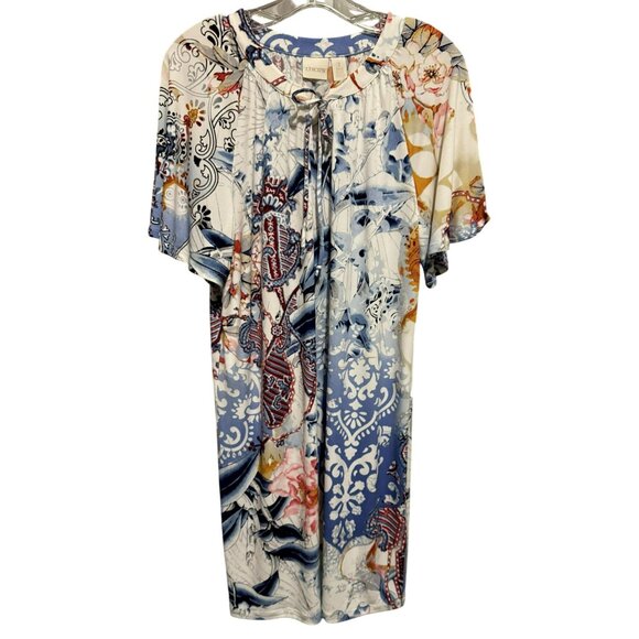 Chico's Refreshing Floral Paisley Print Bell Sleeve Shift Dress Sz 1 Medium - Picture 1 of 7